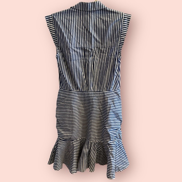 Veronica Beard Striped Ruched Shirt Dress Blue White Cotton - Picture 5 of 8